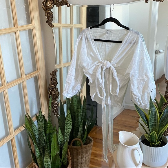 Forever 21 Tops - White Eyelet Wrap Cottage Core Top